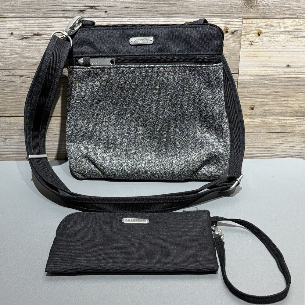 Baggallini Crossbody Bag with RFID Wristlet Black Woven Adjustable Strap Secure